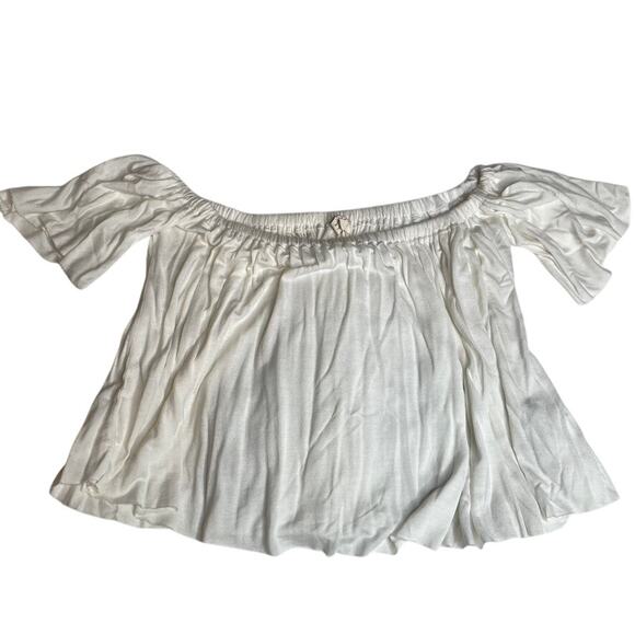 TRULY MADLY DEEPLY UO White Off The Shoulder Extra Small Cropped Top Ruffle - Picture 1 of 2